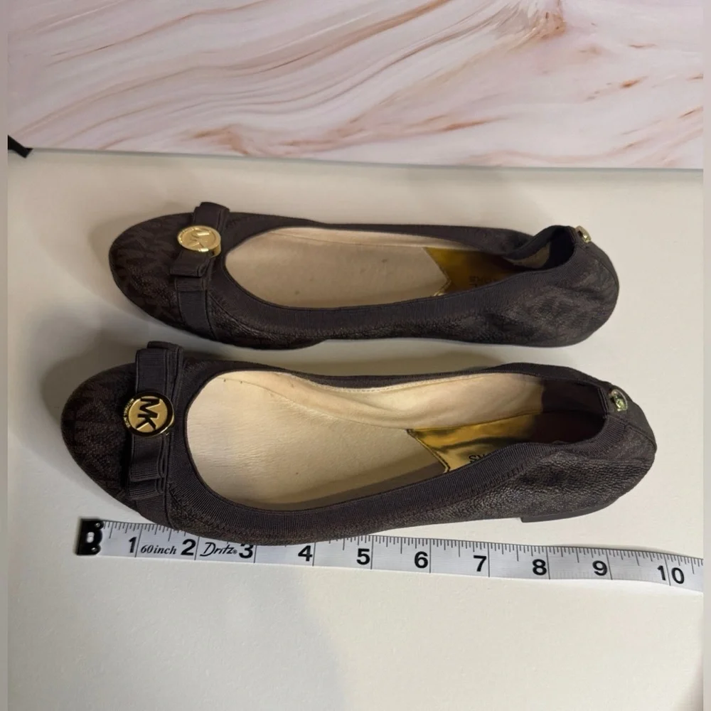 Michael Kors Fulton Logo Ballet Flats Brown MK Signature Women’s 7.5 Travel